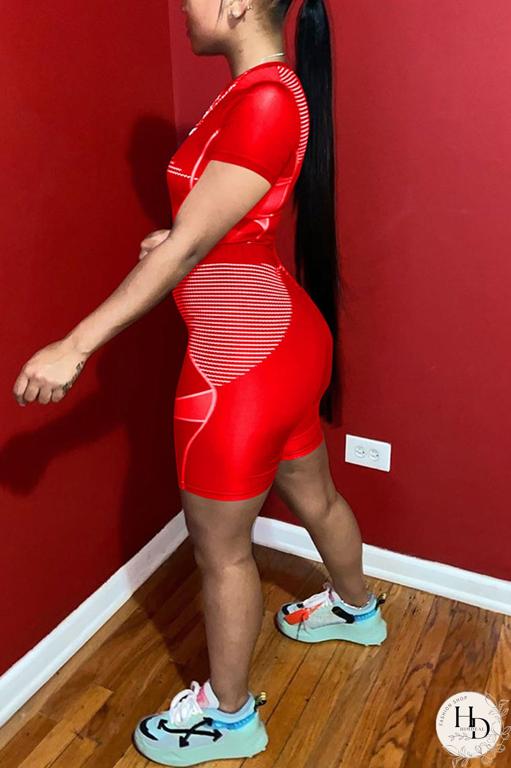 Dark Gray knit Sexy Patchwork Print Straight Short Sleeve Two Pieces