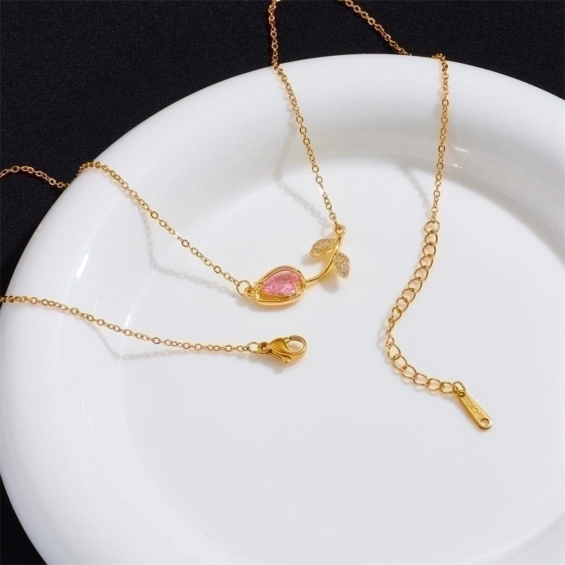 Copper Gold Plated Minimalist Classic Style Flower Plating Pendant Necklace