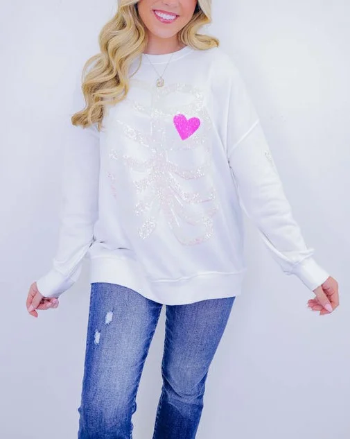 Women's Heart Skeleton Sequin Embellished Sweatshirt 