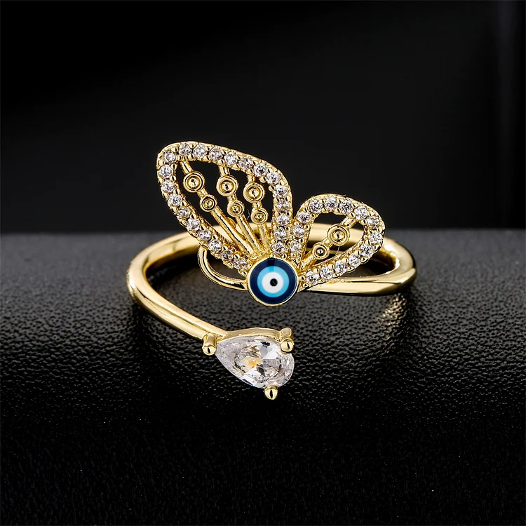 Brass Microset Zircon Openwork Butterfly Open Ring KERENTILA