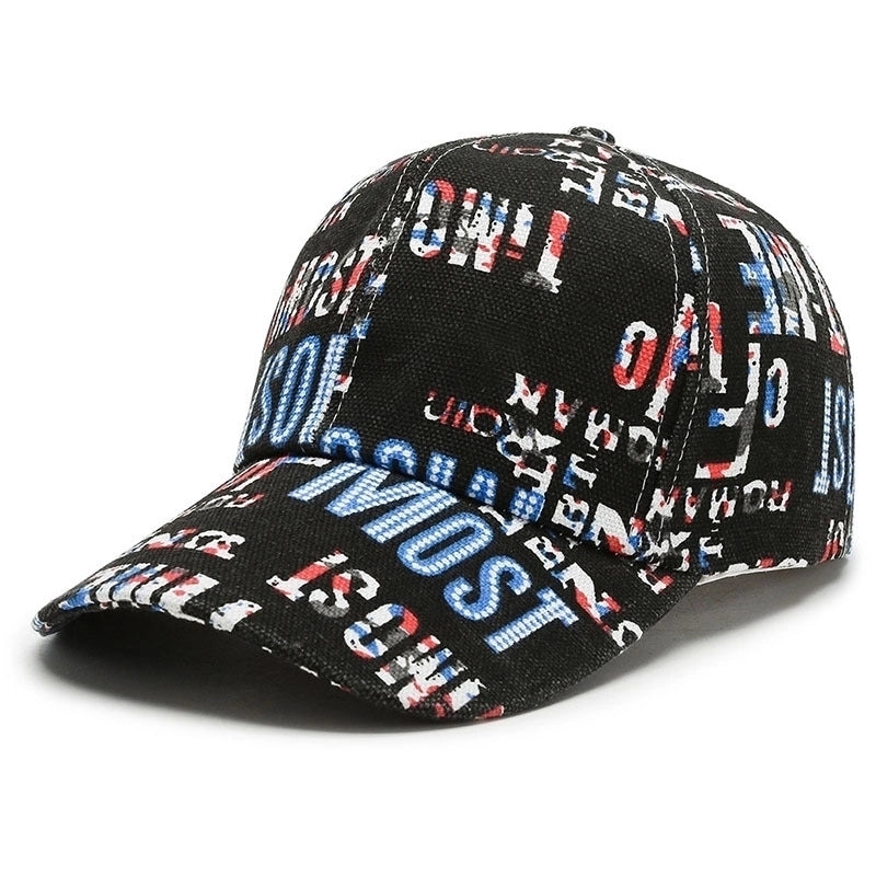 Unisex Basic Color Block Printing Flat Eaves Baseball Cap