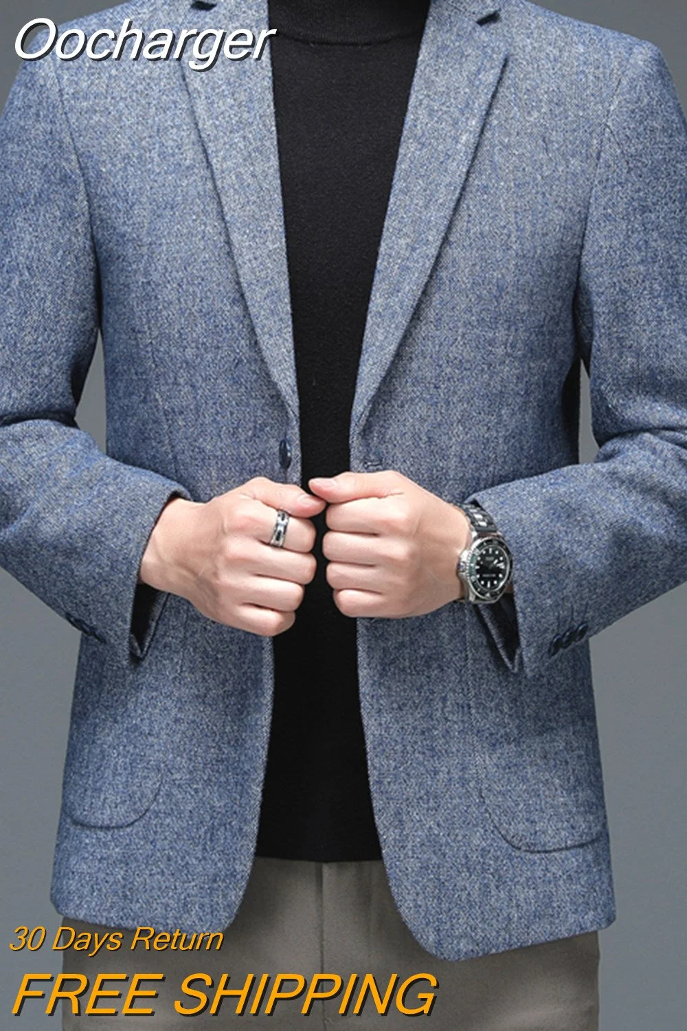 Oocharger Menswear Casual Gray Blue Blazer 2023 Autumn and Winter New Top Quality Sheep Wool Fashion Business Blazers Jackets