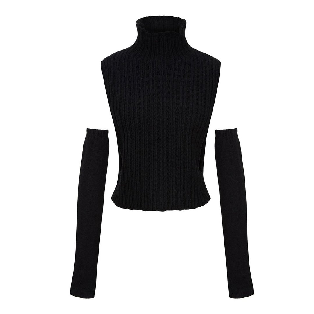 BOOFEENAA Y2k Knitted Turtleneck Sweater Vest with Long Sleeve Solid Indie Vintage Crop Tops Fall Winter Clothes Women C88-DZ20