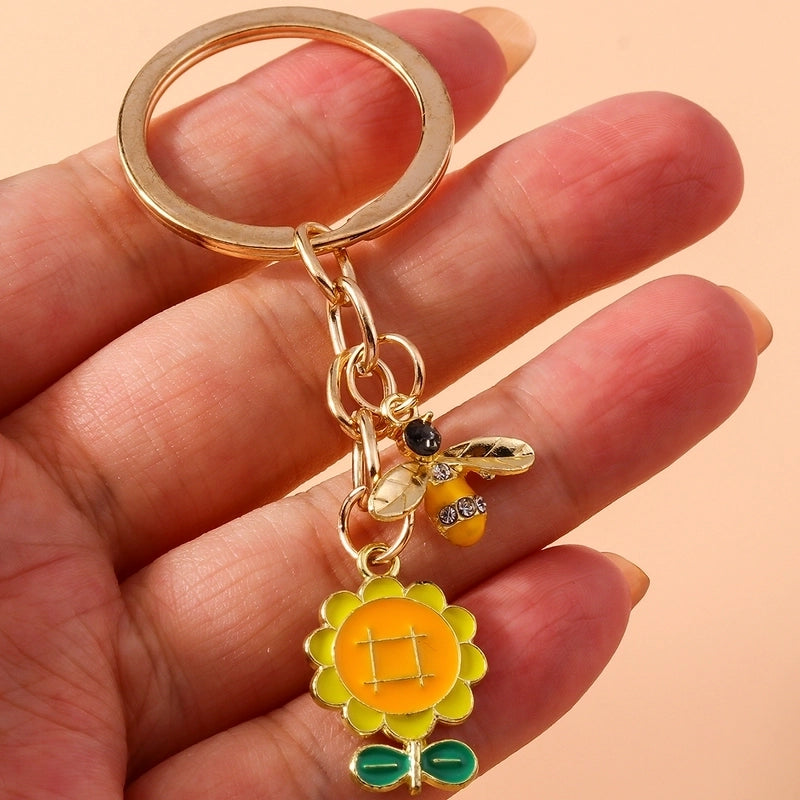 Pastoral Sunflower Bee Alloy Keychain