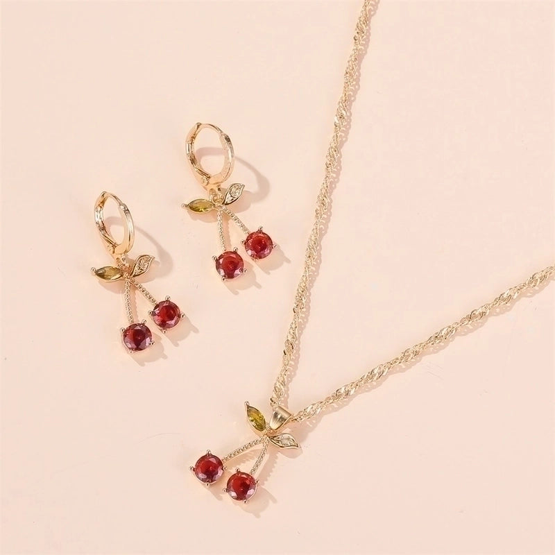 Glass Copper Diamond Cherry Artificial Gemstones Bridal Jewelry Sets