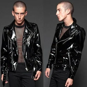 Pornhint Gothic handmade Gothic Moto Black PVC Vinyl Jacket Stylish Men Motorcycle Jacket Punk Rock EMO Fetish Jacket Hi-602-GJ