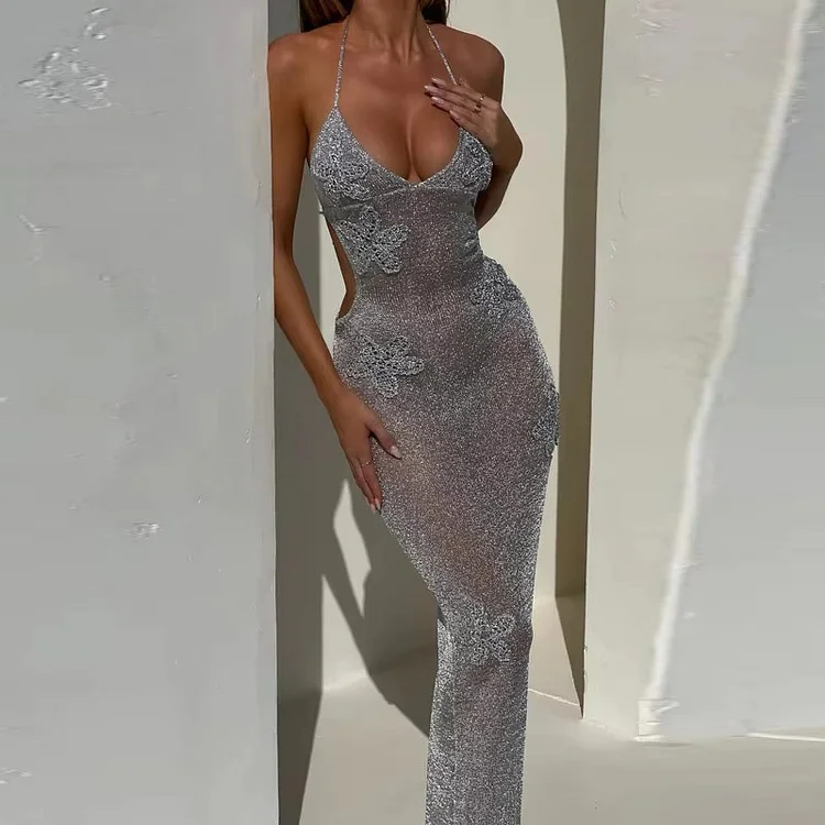 Fashion Deep V Strap Slim Fit Backless Dress