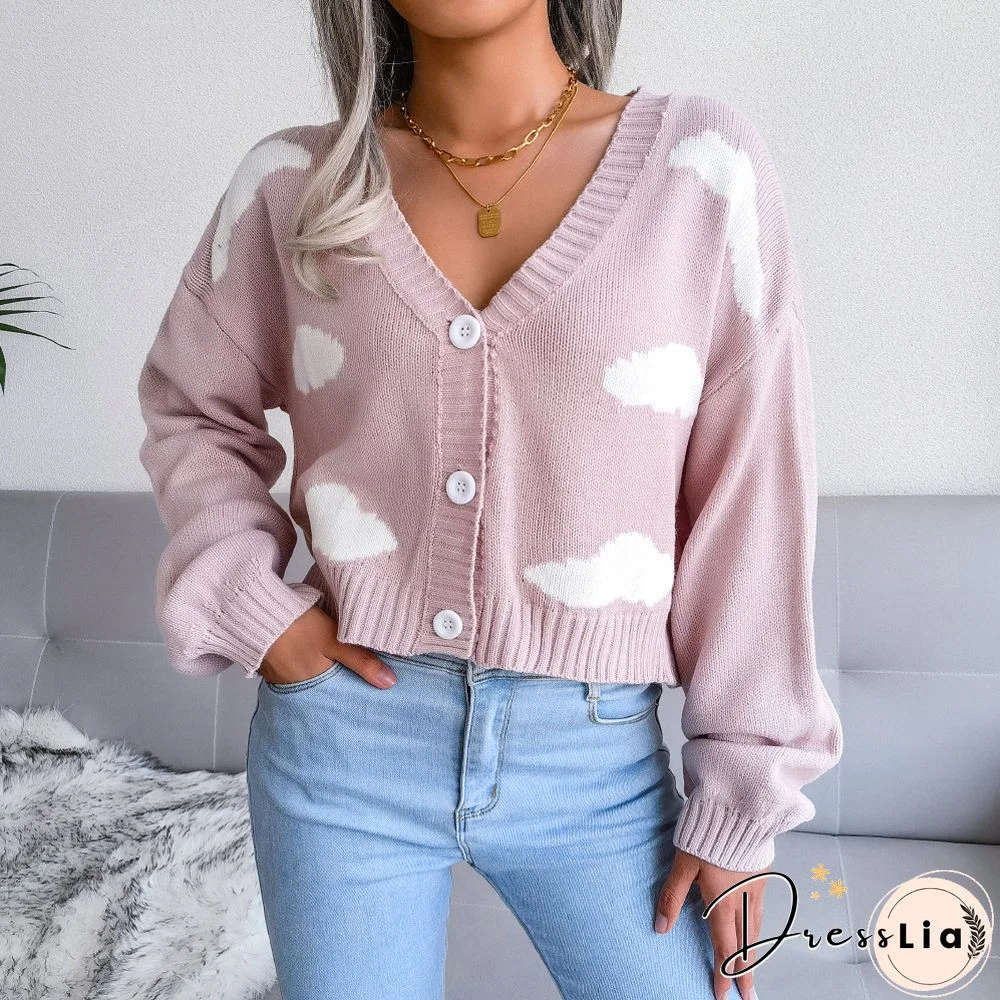 V-neck Single-breasted Knit Cardigan Sweater