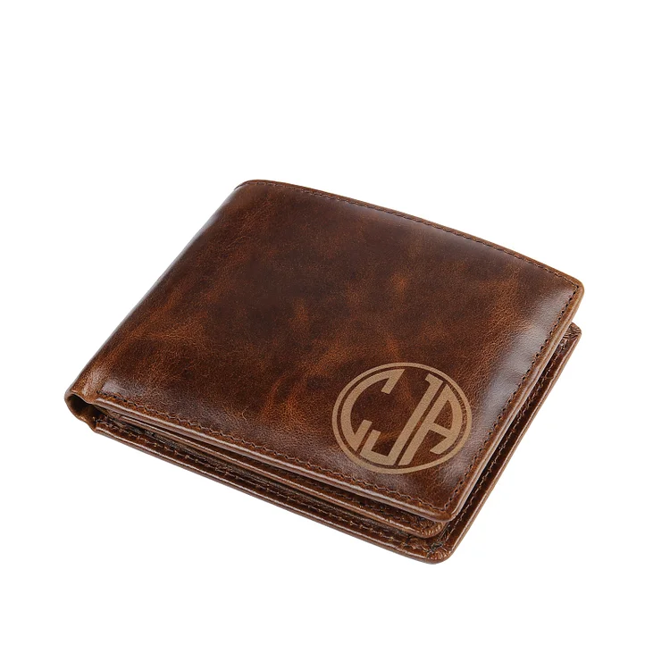 Personalized Monogram Bifold Genuine Leather Wallet Engraved Letters for Men