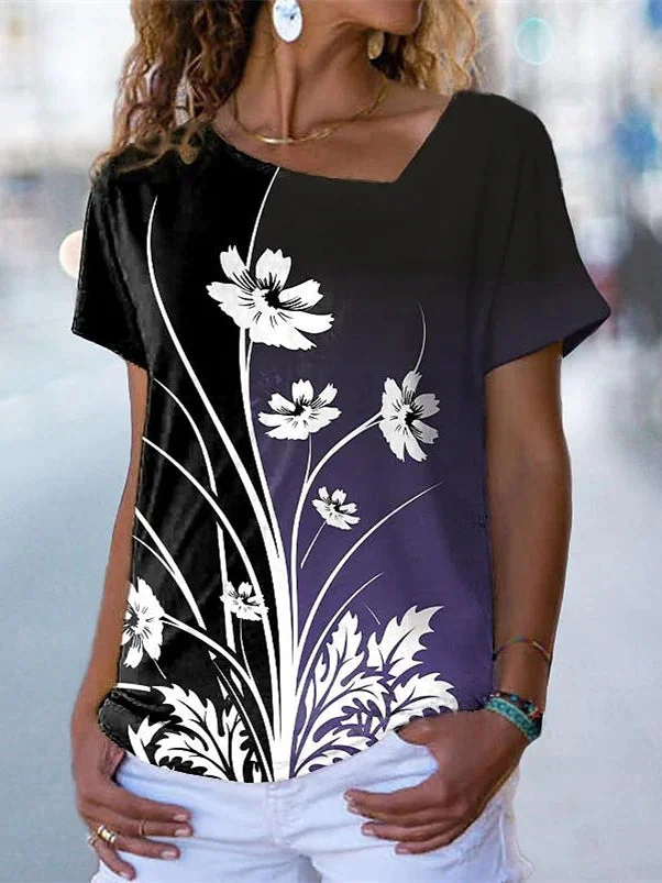 Women's Short Sleeve Floral Printed Casual Top