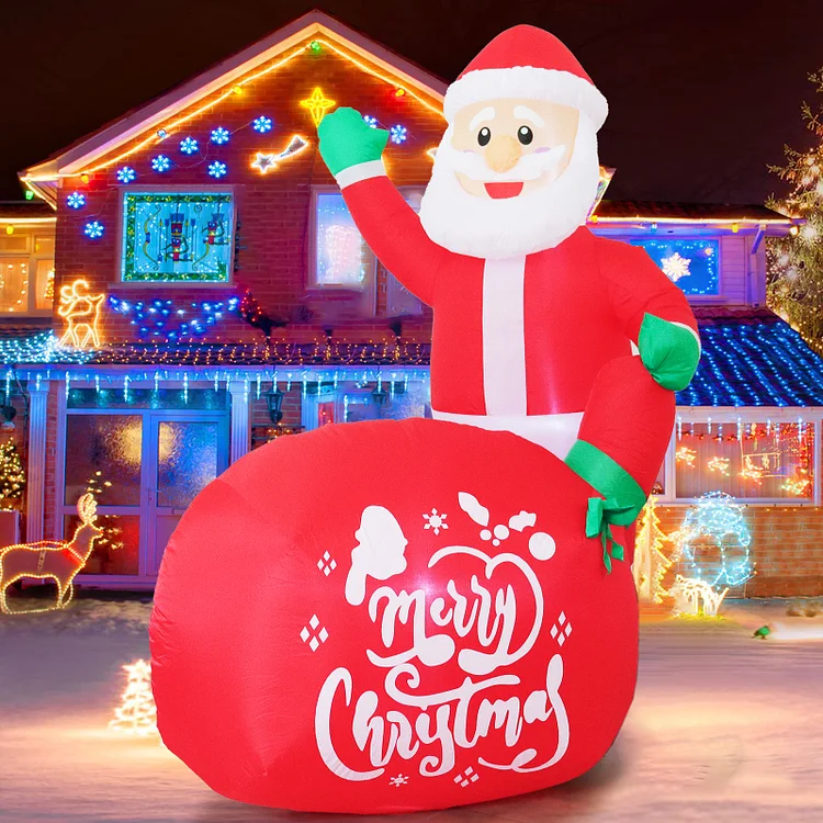 DAKIMOE 6 FT Christmas Inflatable Santa Claus with Big Gift Bag Christmas Outdoor Decor, Blow Up IP44 Weatherproof Xmas Decorations for Garden Patio Lawn Home Indoor Winter Holiday Party