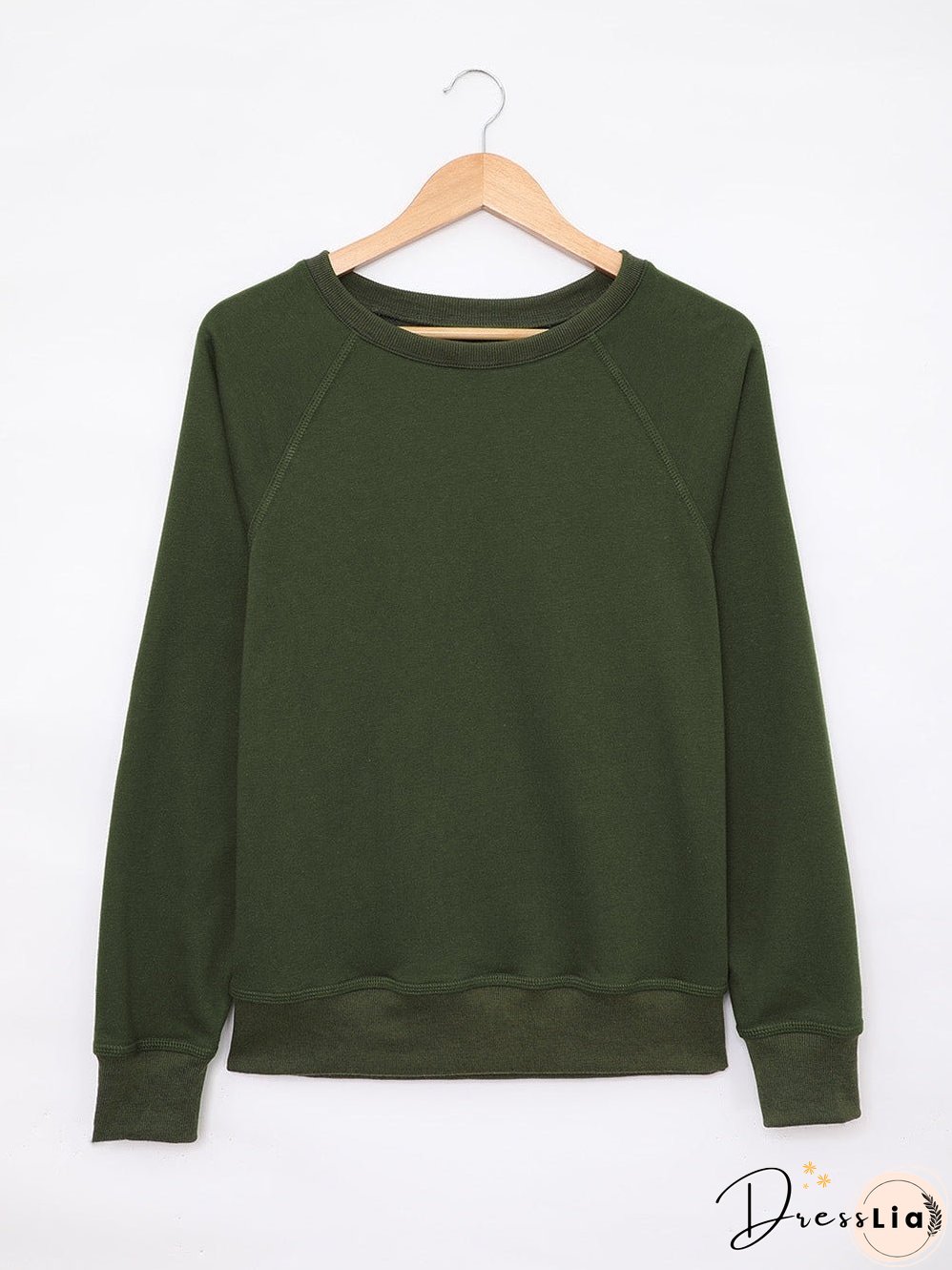 Green Crew Neck Long Sleeve Sweatshirt with Distressed Detail