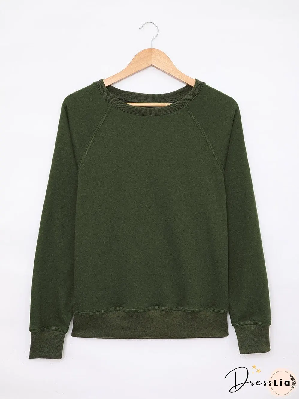 Green Crew Neck Long Sleeve Sweatshirt with Distressed Detail