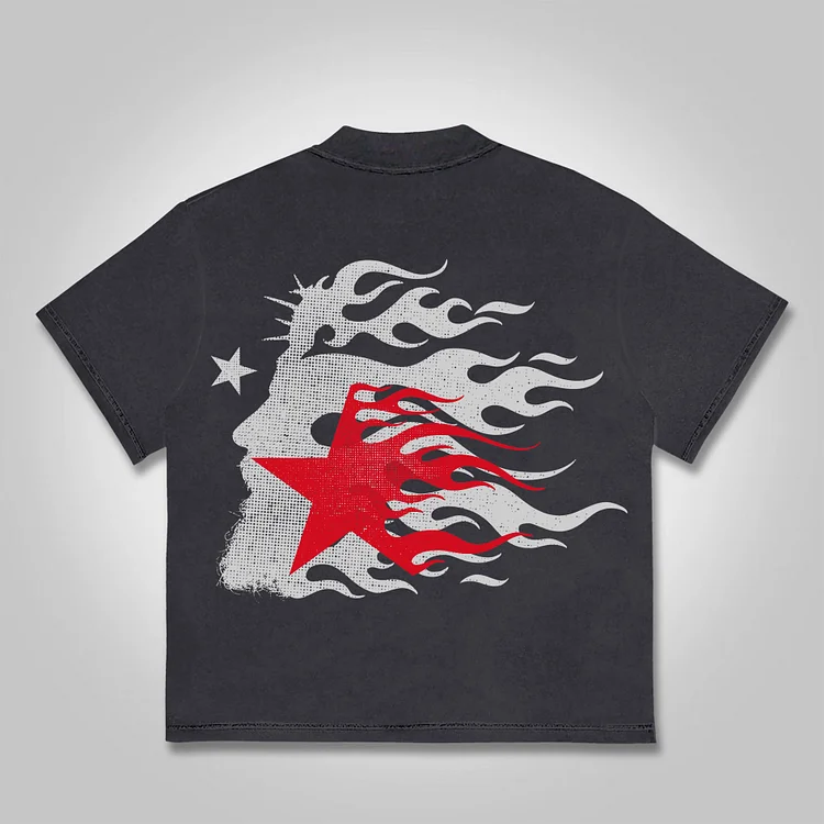 Flame Jesus Silhouette Network Vintage Graphics Cotton T-shirt