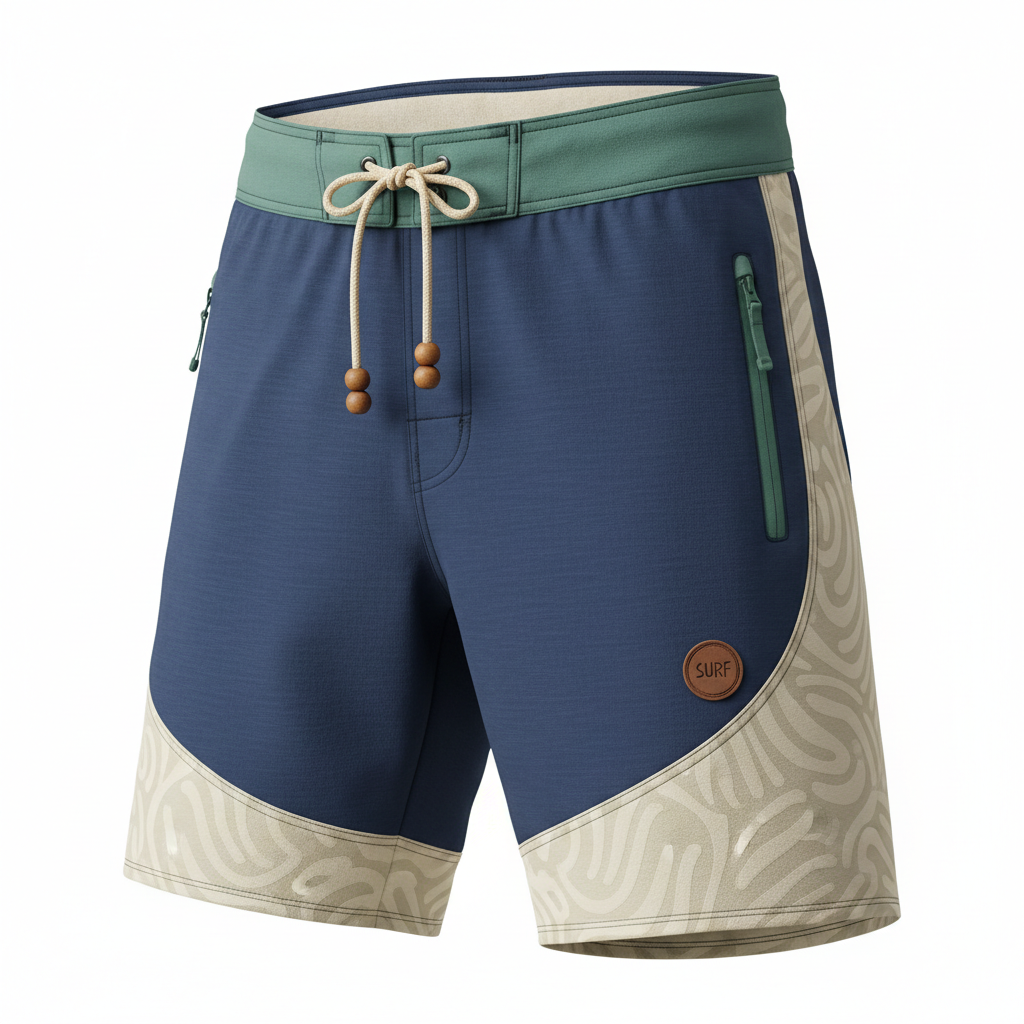 thesupersurf Blue and Beige Patterned Boardshorts with Adjustable Waist 