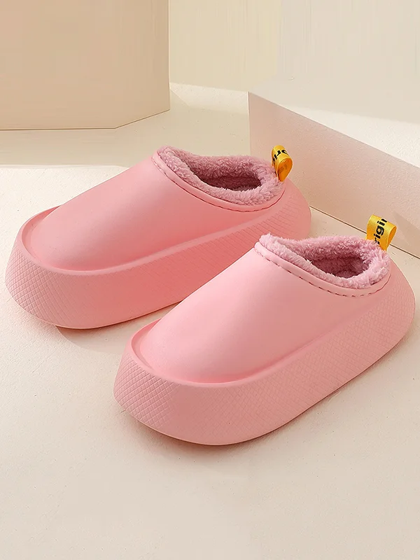 Home Non-Slip Keep Warm Velvet Waterproof Solid Color Slippers