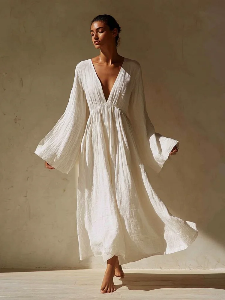 Women's Linen V-Neck Dress