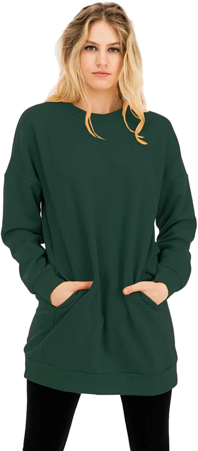 Women's Casual Loose Fit Long Sleeves Over-Sized Sweatshirts  Round-Neck