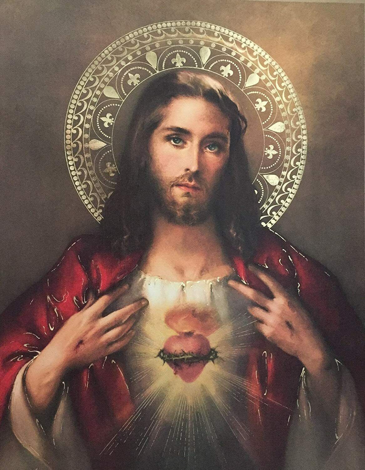 JESUS CHRIST SACRED HEART 8.5 X11 Photo Poster painting PICTURE REPRINT CHRISTIAN GOD FATHER SON