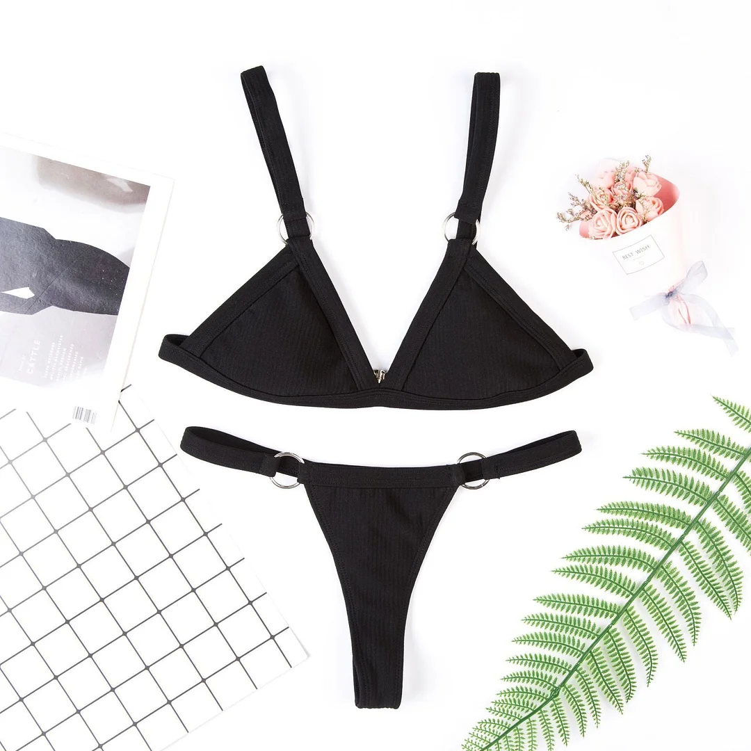 Vacation Sandbeach Sexy Pure Color Bikini Set