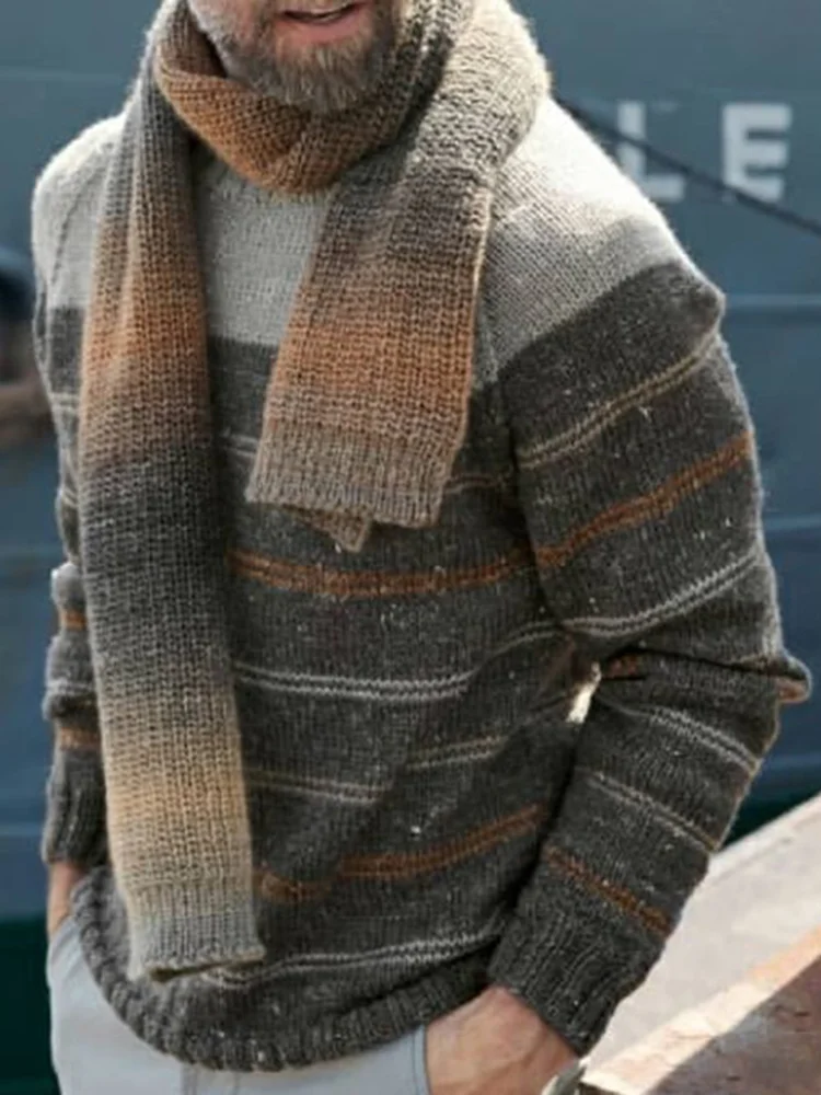 Vintage Warmth Causal Knit Jacquard Icelandic Crew Neck Sweater（Unisex ）