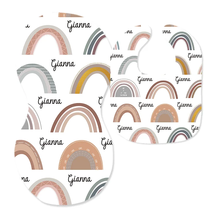 Personalized Rainbow Bib and Burp Cloth Set|Set17