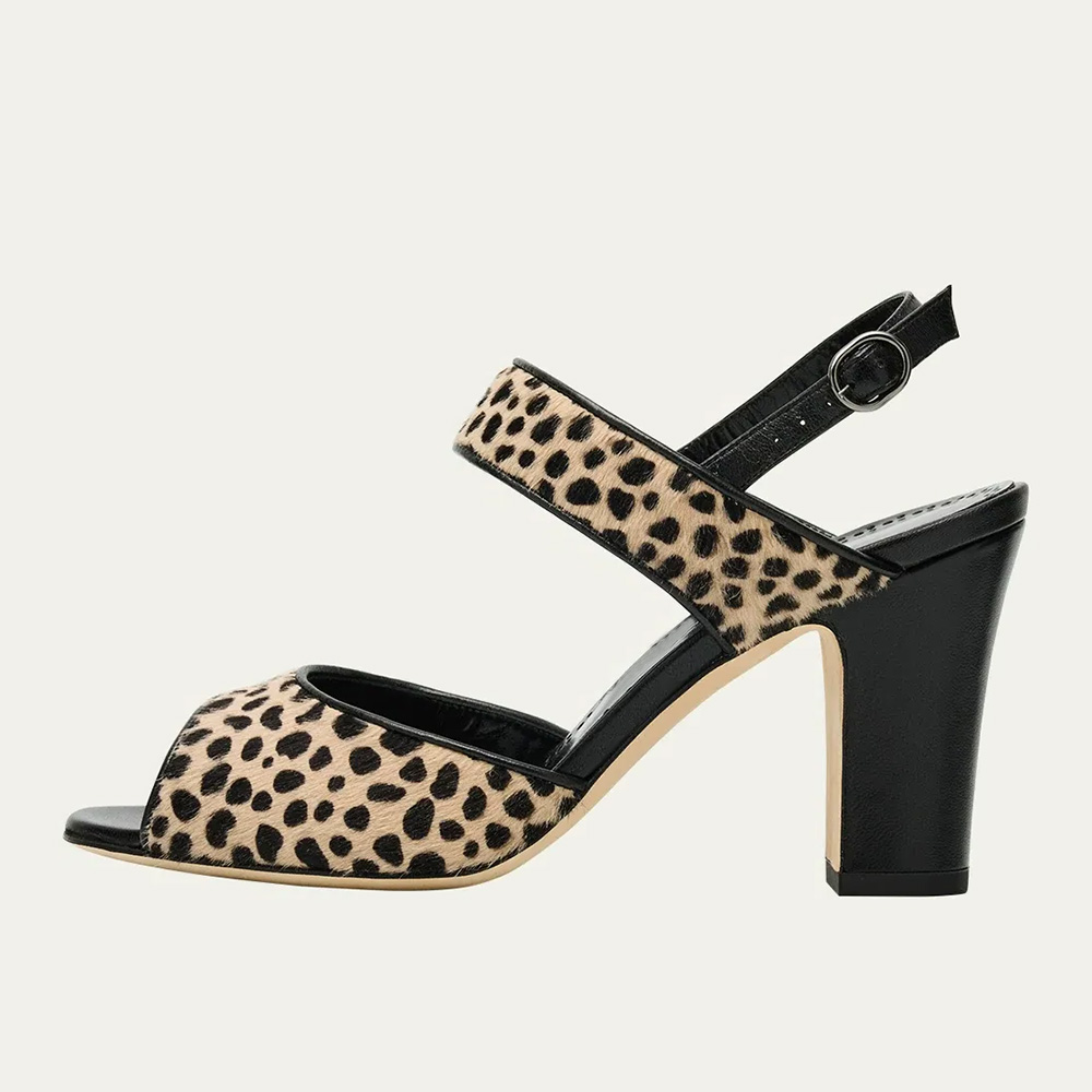 Fashion Leopard Print Peep Toe Slingback High Heels Sandals Nicepairs