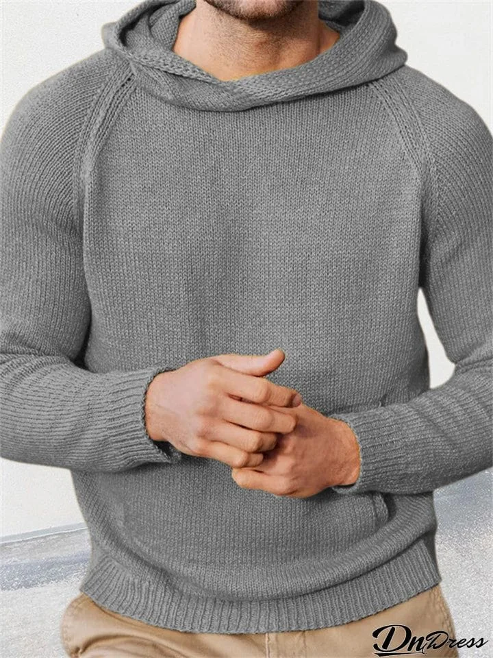 Men's Leisure Long Sleeve Basic Hooded Knitted Sweater