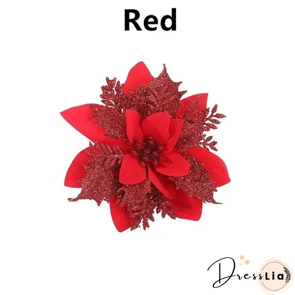 510Pcs Artificial Plastic Christmas Florals Glitter Fake Flowers Merry Tree Decorations