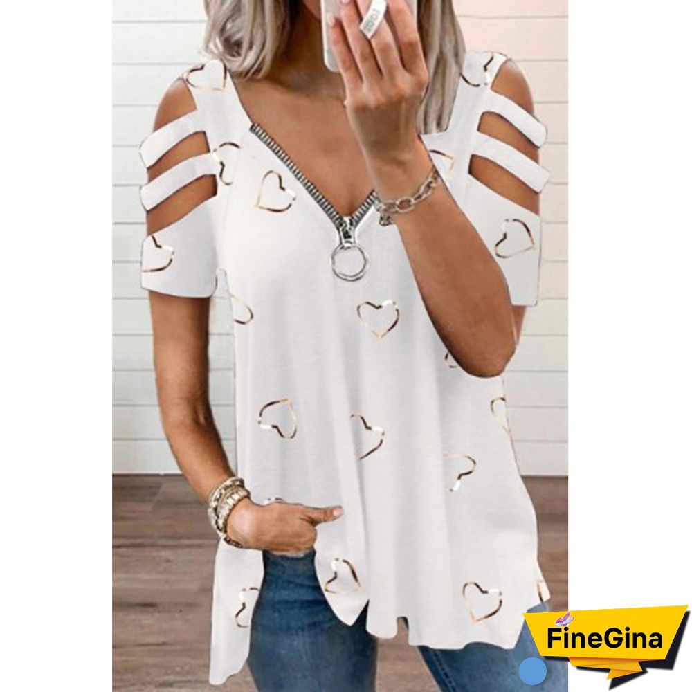 Casual Heart Short Sleeve V Neck Plus Size Printed Tank Top Vests