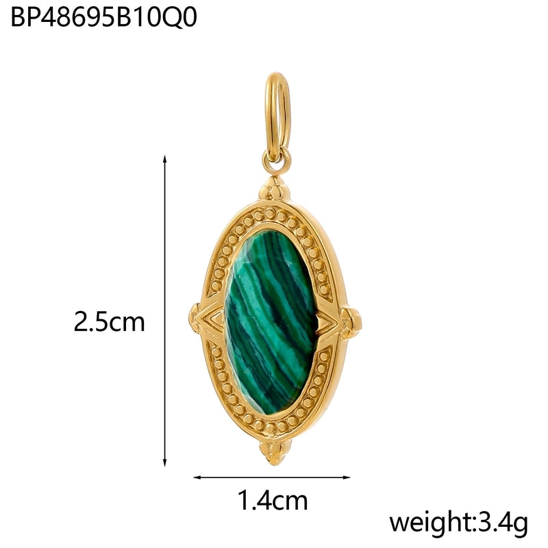 1 Piece 14*25mm 304 Stainless Steel Natural Stone Oval Pendant Jewelry Accessories
