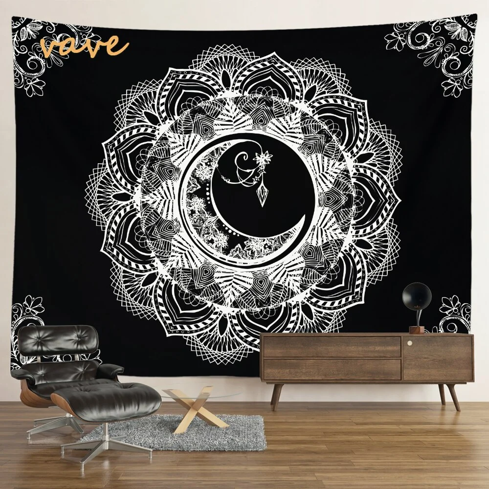 Nigikala Mandala Tapestry Sun And Moon White Black Cloth Fabric Large Tapestry Wall Hanging Boho Hippie Aesthetic Dorm Room Decor