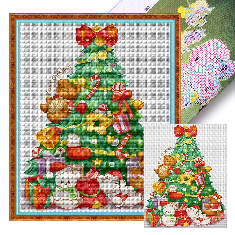 Spring-Bear Christmas Tree (31*37cm) 16CT Stamped Cross Stitch gbfke