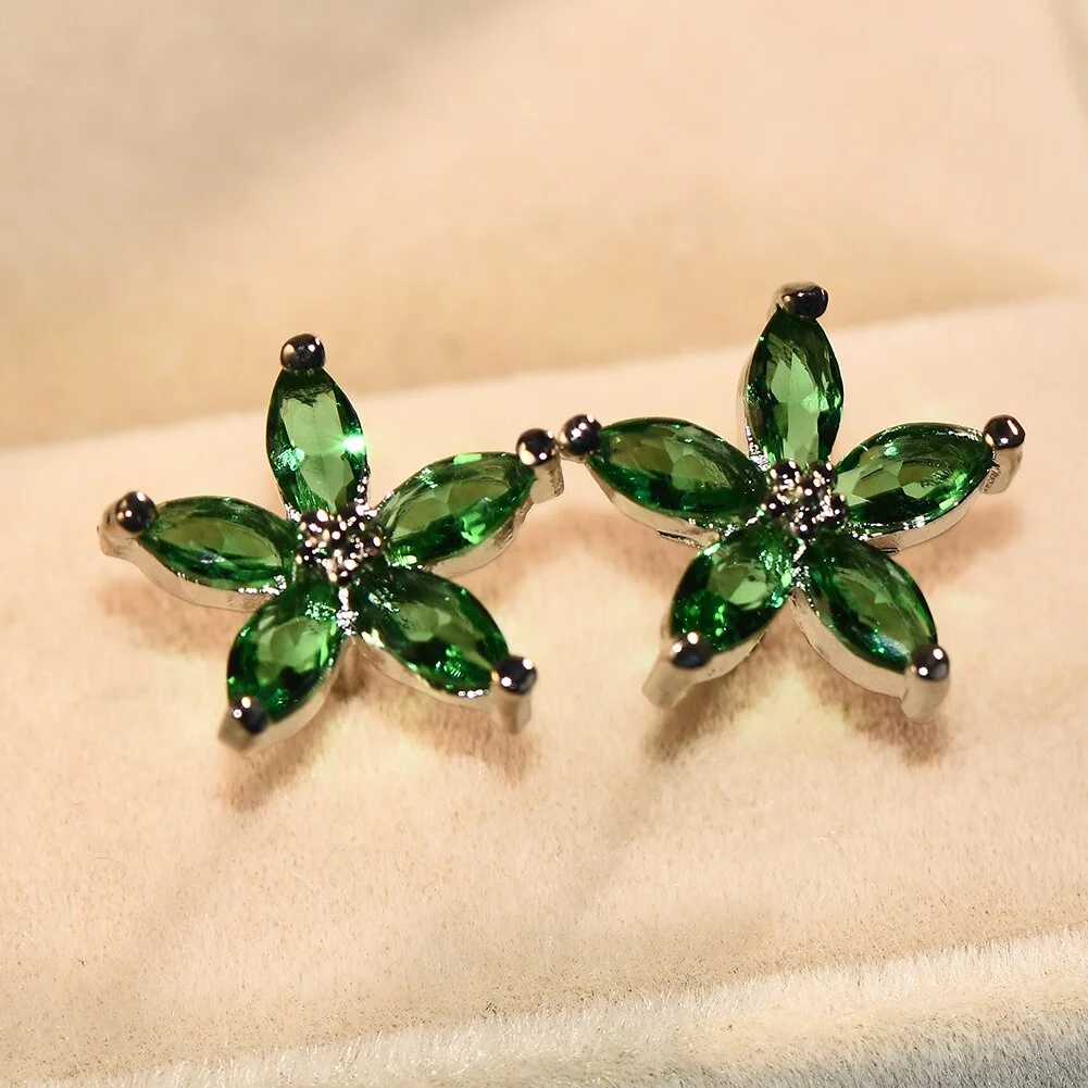 Cute Female Small Star Stud Earrings Blue Zircon Stone Earrings Silver Color Jewelry Vintage Wedding Earrings For Women