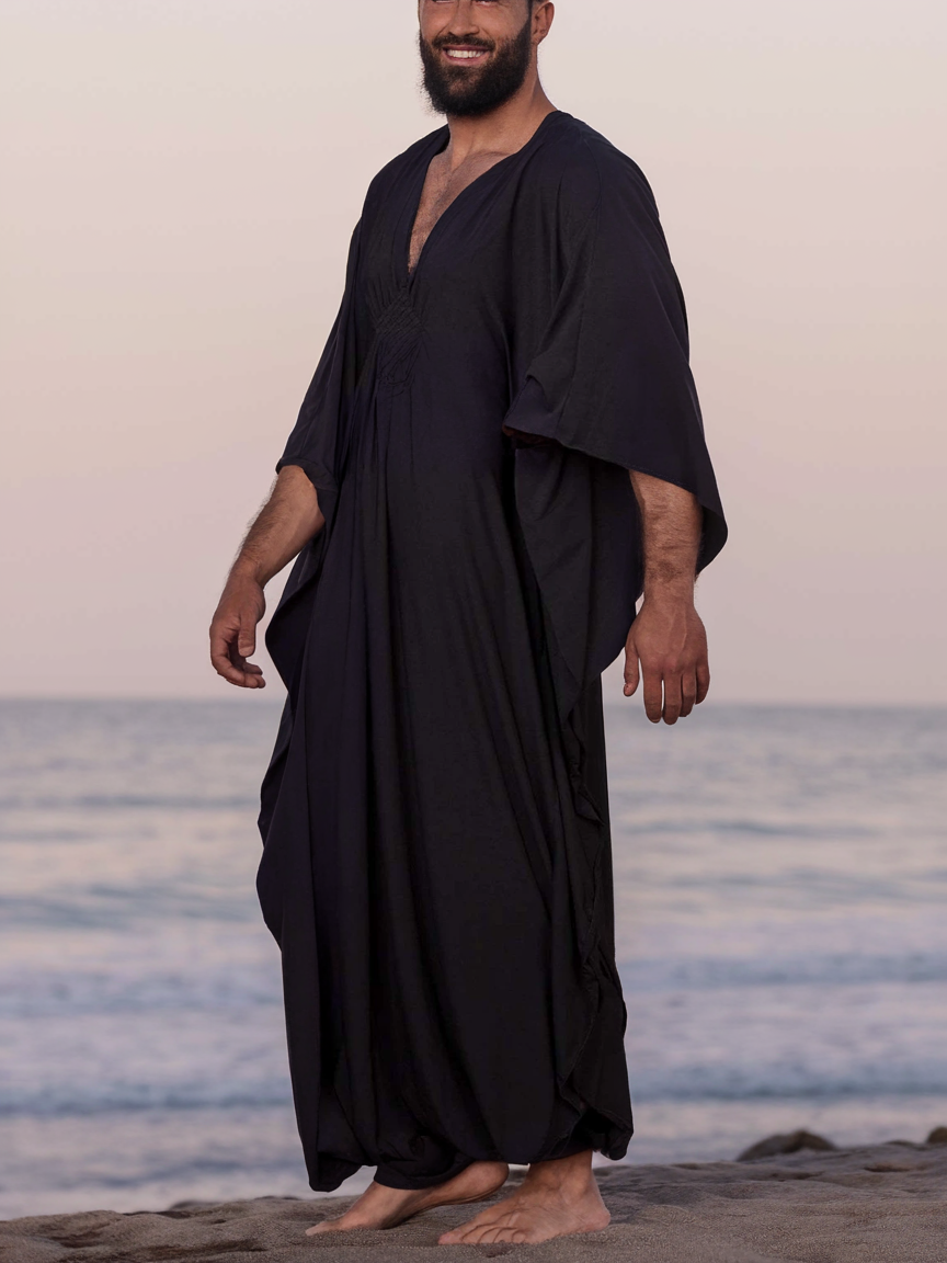 Men's Soild Color V-neck Long Kaftan Caftan