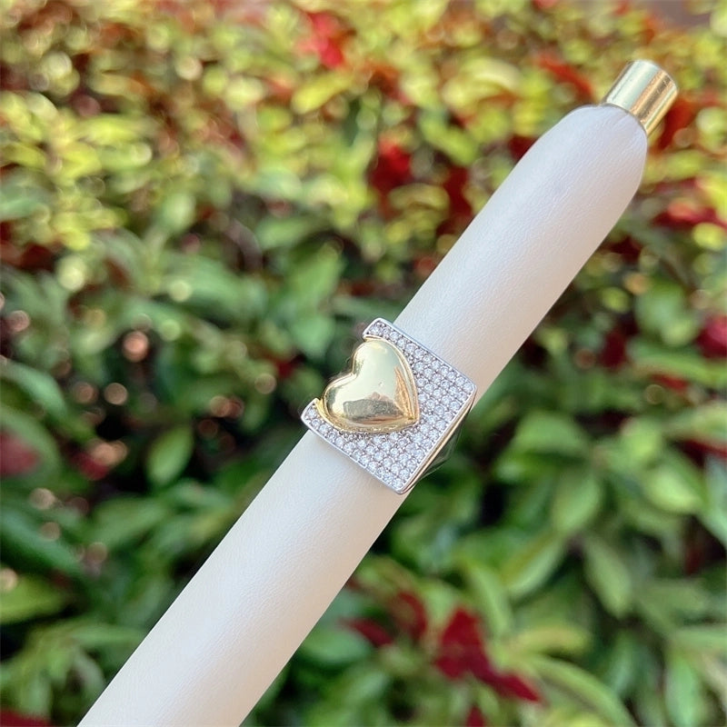 Copper 18K Gold Plated Inlay Heart Shape Zircon Open Rings