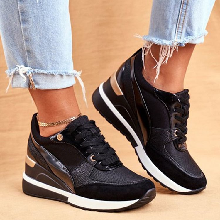 2021 Women's Sports Shoes Fashion New Lace-Up Wedge Female Vulcanized Shoes Tennis Casual Outdoor Platform Comfy Ladies Sneakers