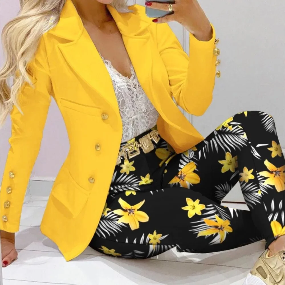 Nigikala Stripe Print Suit Coat Pants Set Office Lady Fashion Elegant Long Sleeve Top Trousers Two Piece Set Women Outfit 2023