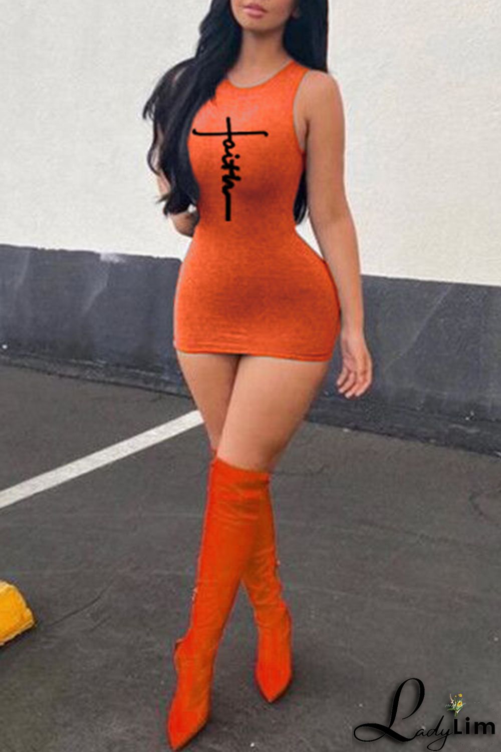 Green Fashion Casual Print Basic O Neck Sleeveless Dress