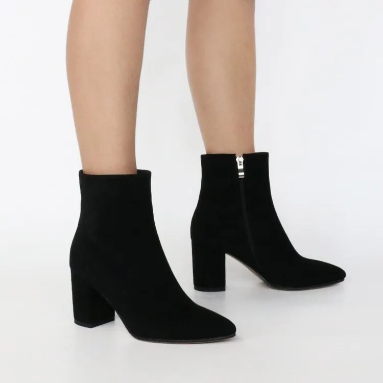 75mm Women's Zipper Pointed Toe Chunky Block Heel Ankle Boots-vocosishoes