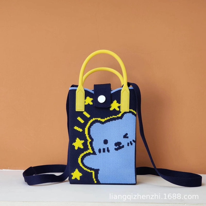 Women’s Polyester Cartoon Cute Square Hidden Buckle Shoulder Bag Handbag Crossbody Bag