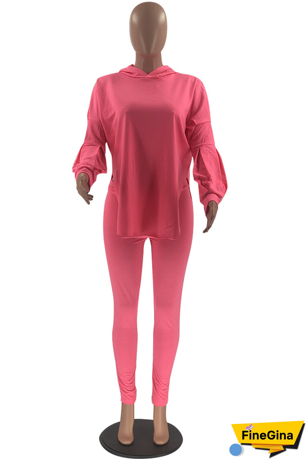 Pink Street Solid Patchwork Hooded Collar Long Sleeve Two Pieces