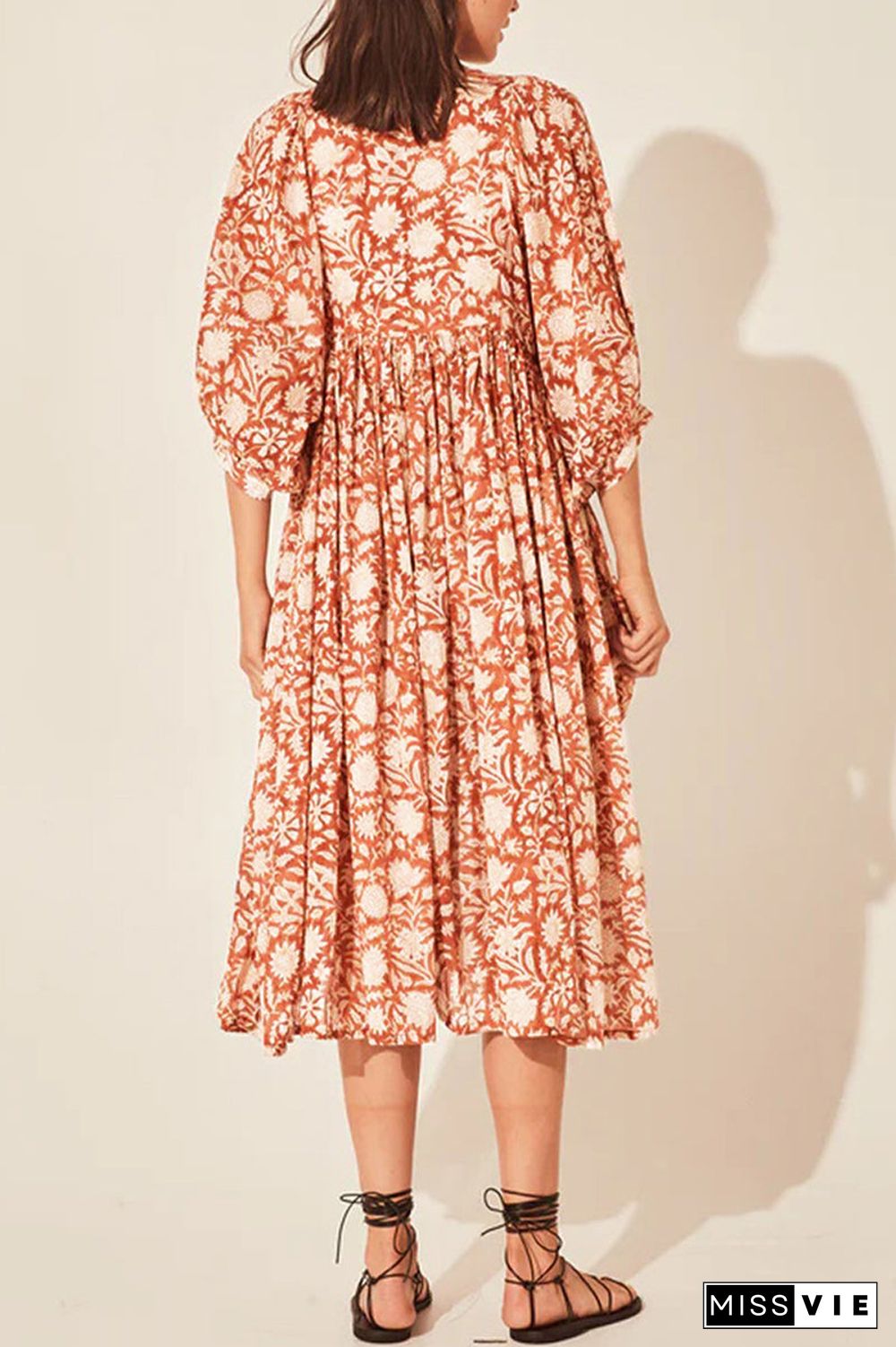 College Vacation Dress Floral Patchwork Frenulum Asymmetrical Collar Beach Dress