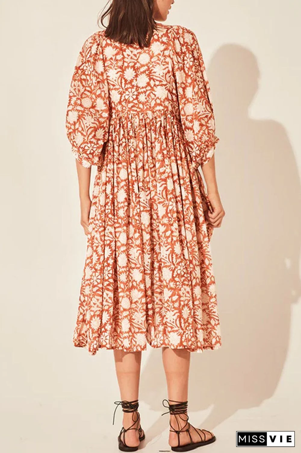 College Vacation Dress Floral Patchwork Frenulum Asymmetrical Collar Beach Dress