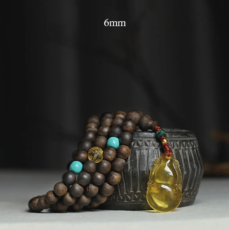999 Gold 108 Mala Beads Nha Trang Agarwood Amber Turquoise Prayer Meditation Bracelet