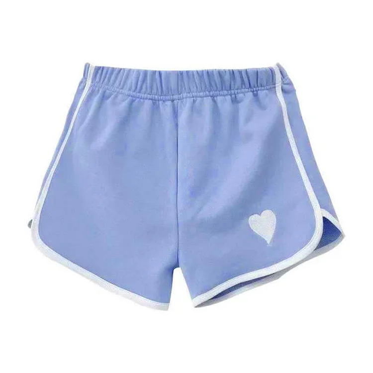 Love Heart Embroidery Pure Color Shorts - Modakawa modakawa