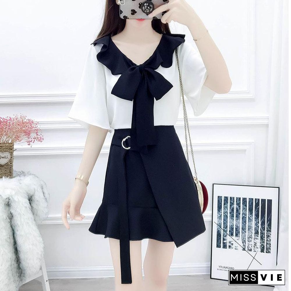 Elegant V-Collar Bowknot Two-Piece Set P11415