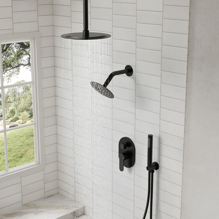 10" Dual Shower Head Complete Shower System with Rough in-Valve SFS-1057-BK10