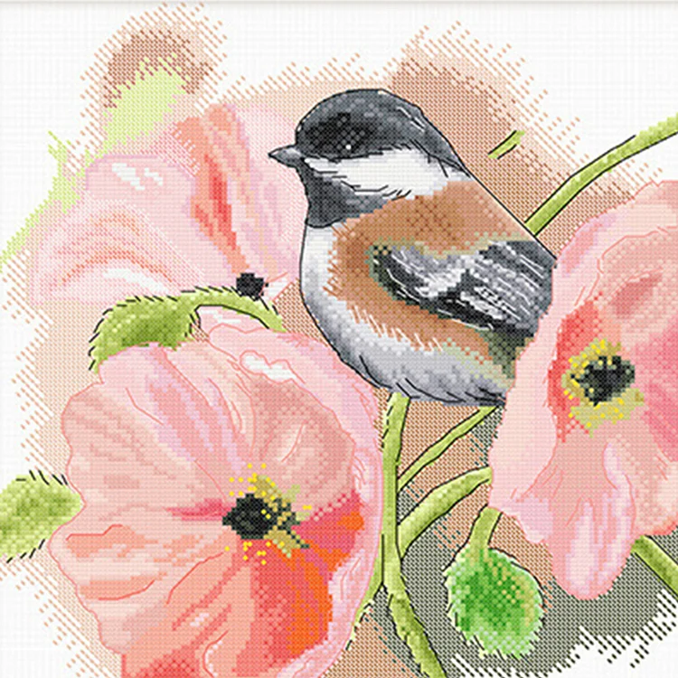 Spring Brand - Poppy Flowers And Birds 11CT Stamped Cross Stitch 45*45CM(47Colors)