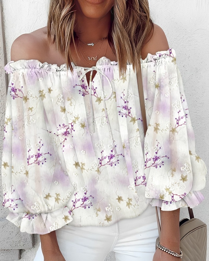 Gamezplane Y2K Aesthetic Floral Blouse – Off Shoulder Lantern Sleeve Top for Women  